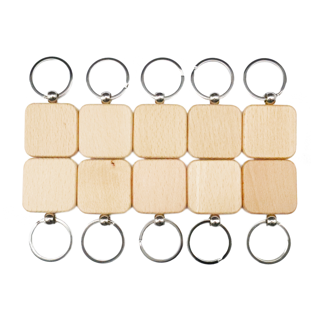 US Stock, CALCA 10 Pcs Square Blank Wood Keychain Key Tags Personalized Wood Accessories Gifts