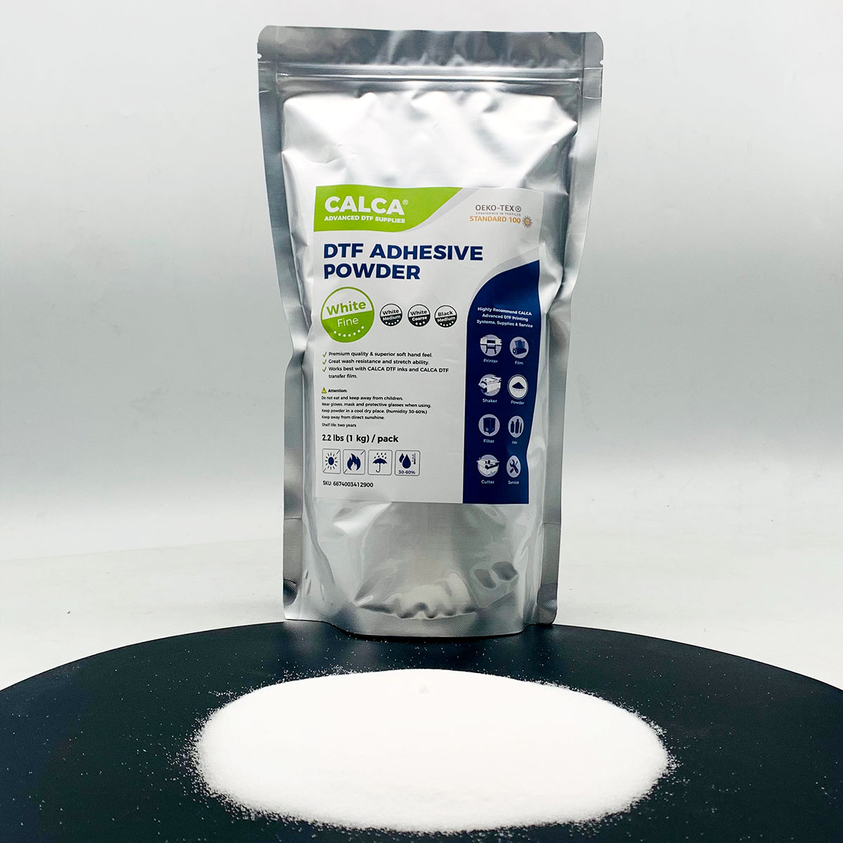 CALCA Direct to Film TPU DTF Powder, Digital Transfer Hot Melt Adhesive  Powder (44lbs , 20kg/Barrel, White) - DTF2U