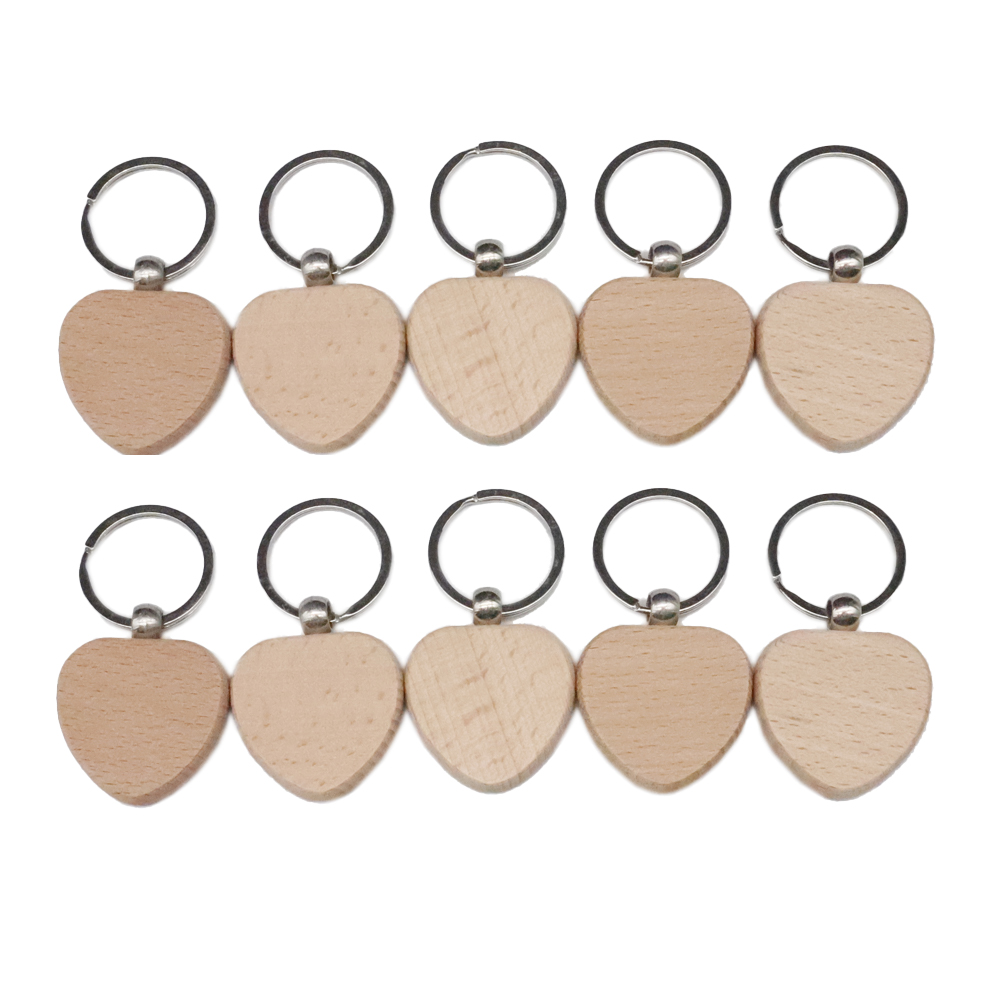 US Stock, CALCA 10 Pcs Heart Blank Wood Keychain Key Tags Personalized Wood Accessories DIY Gifts