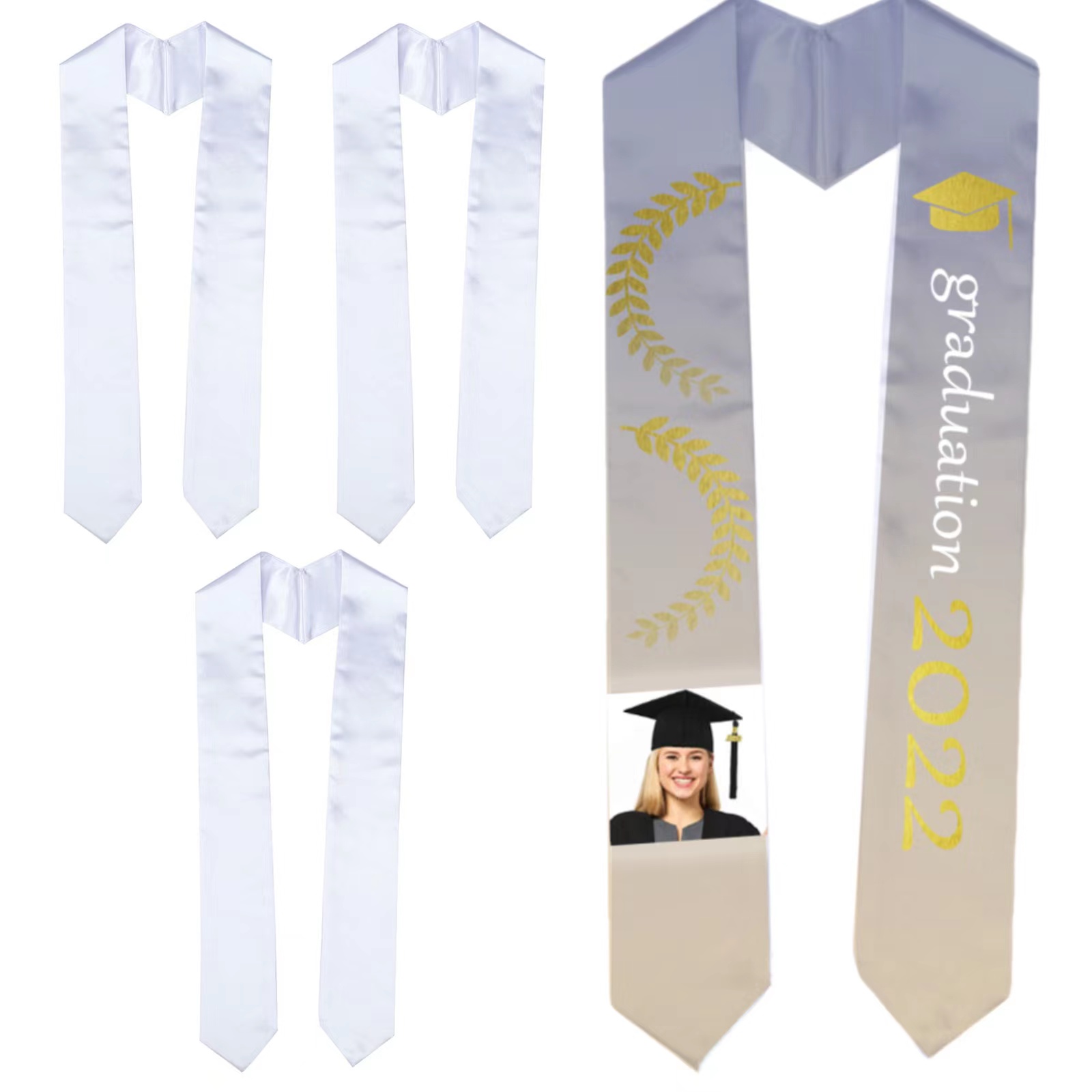 US Stock, CALCA 10 Pieces 60 Inch White Sublimation Blanks Unisex Plain Graduation Stole, Satin Honor Sash(Local Pick-Up)
