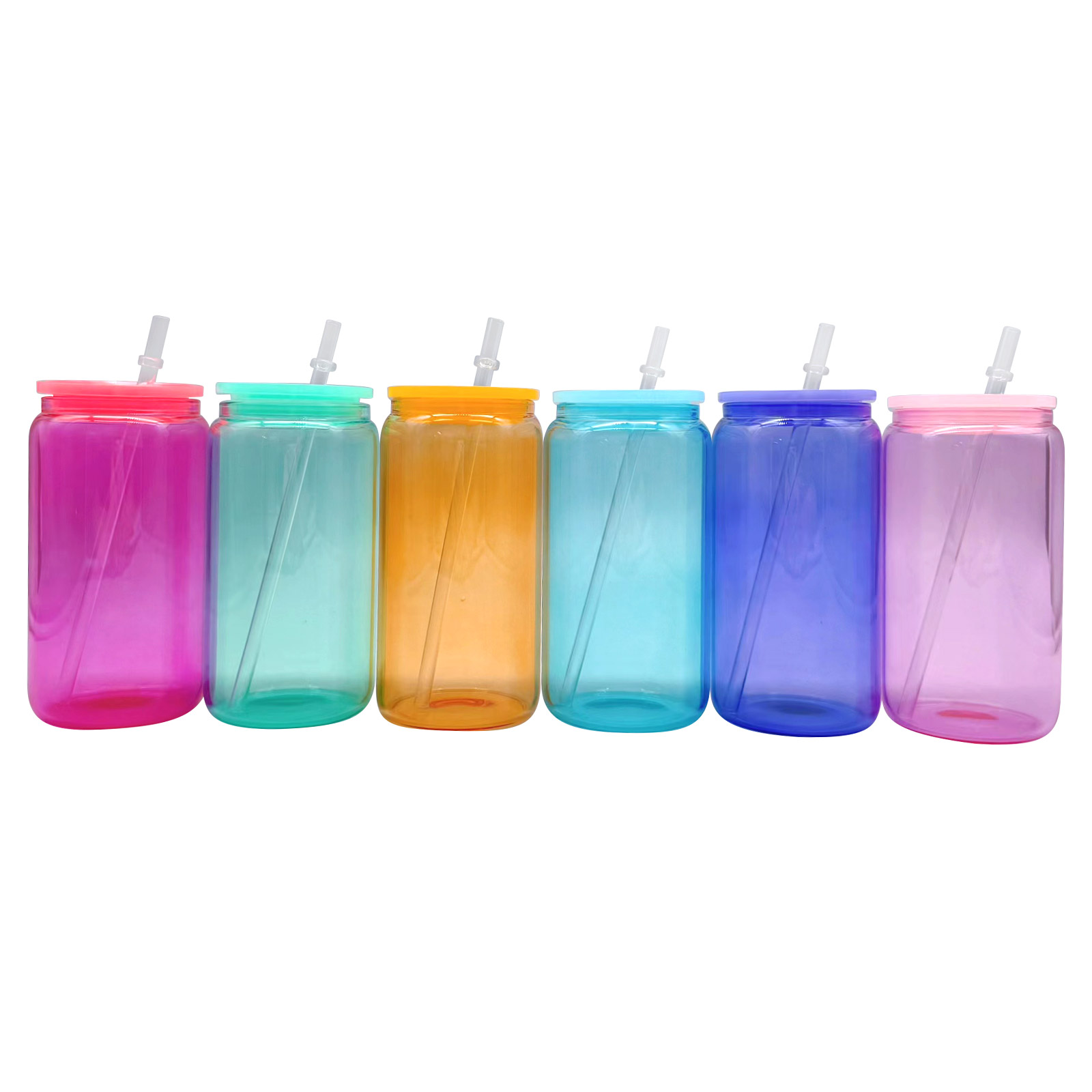US Stock, 24 Pack 16oz Sublimation Transparent Glass Cups with Lids and Straws Jelly Glass Blanks for Drinking, Juice, Soda, Iced Coffee