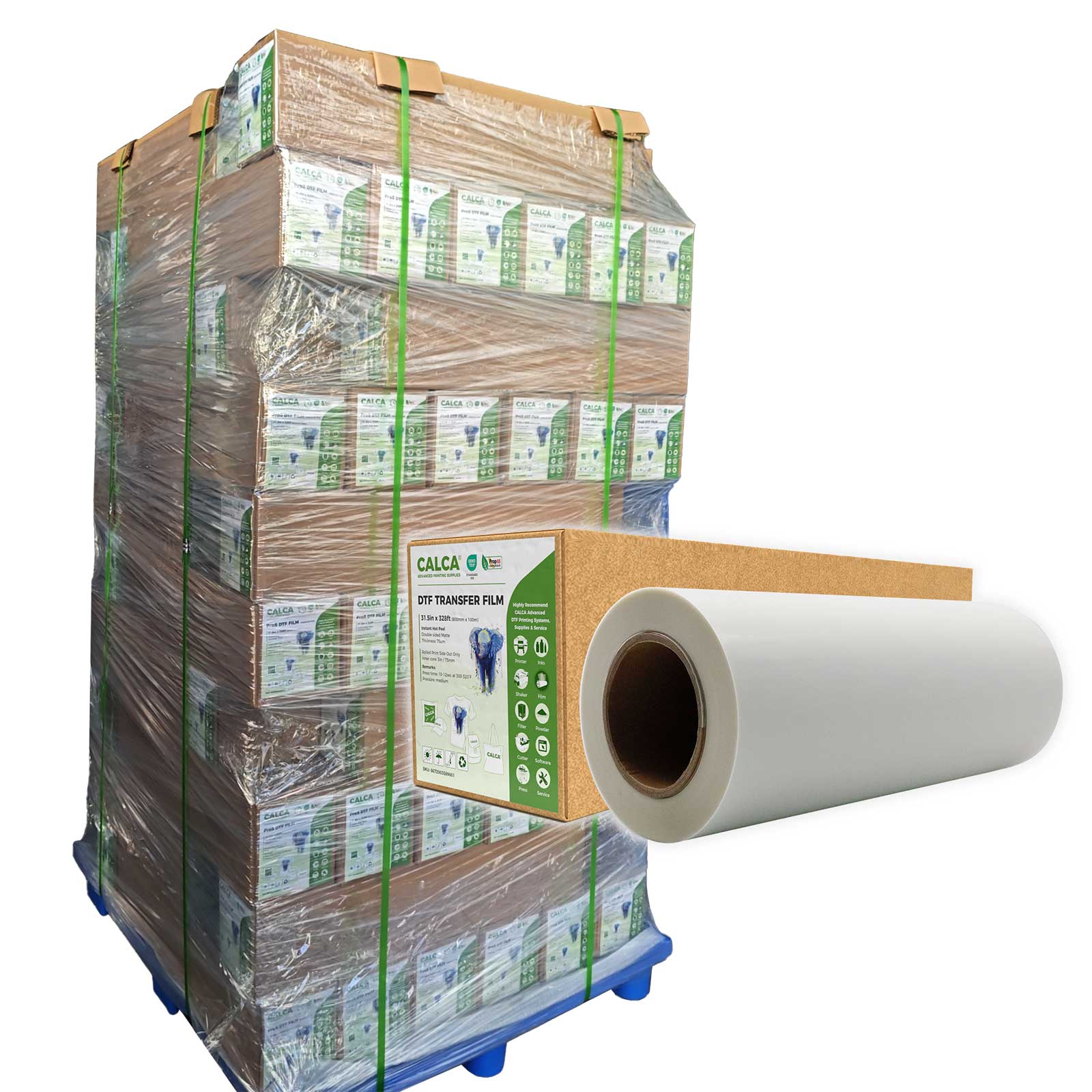 US Stock,80 Roll/Pallet CALCA ProS Instant Hot Peel 31.5in x 328ft/80cm x 100m DTF Transfer Film, Double Sided