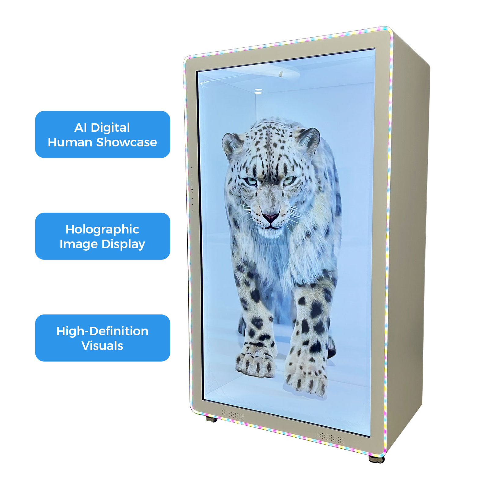 CALCA 98-inch Smart Holographic Cabin Display LCD Transparent Showcase/3D Holography Box with Light Strip, Rounded Corners