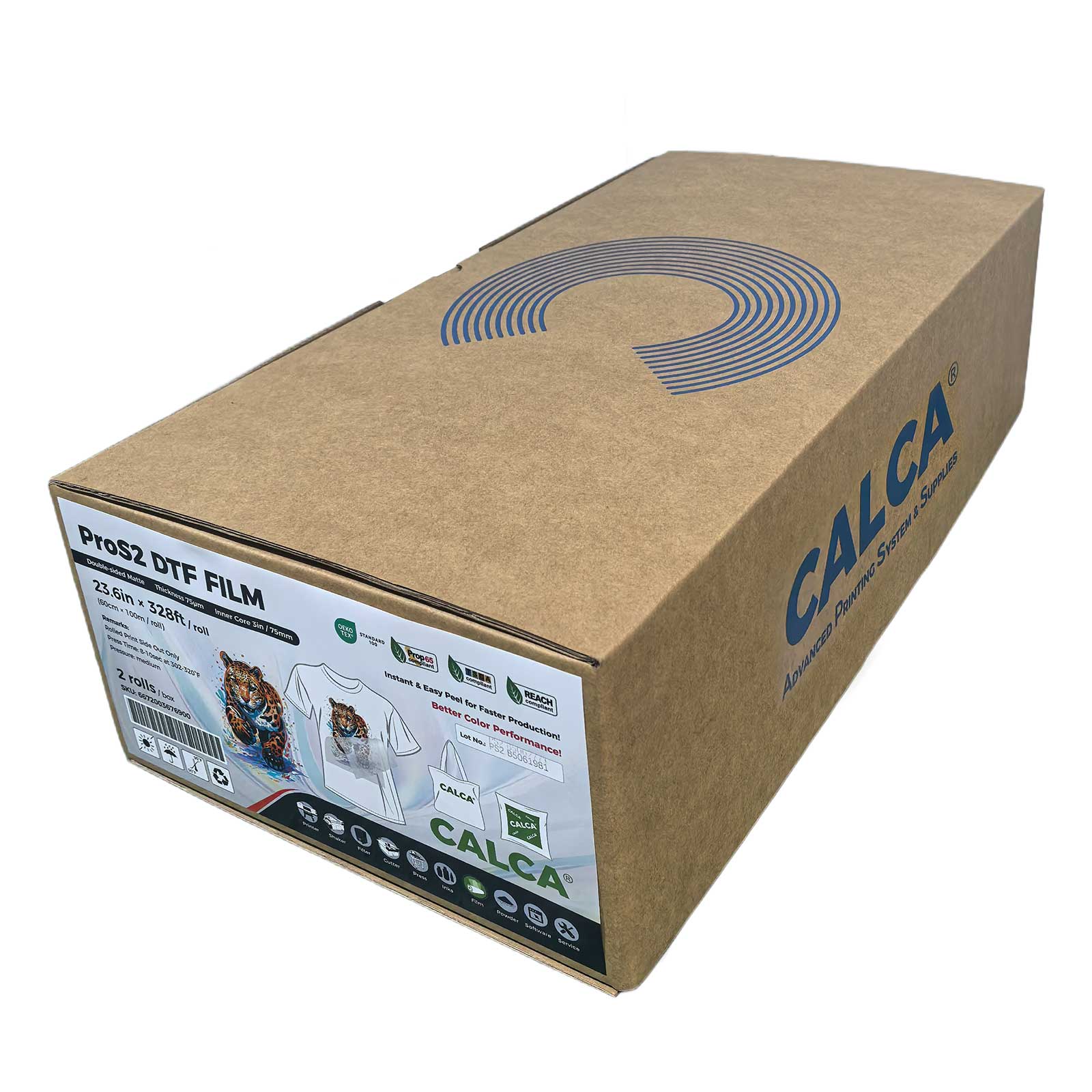 2 Rolls/Pack CALCA ProS2 Instant Hot Peel 23.6in x 328ft/60cm x 100m DTF Transfer Film, Double sided