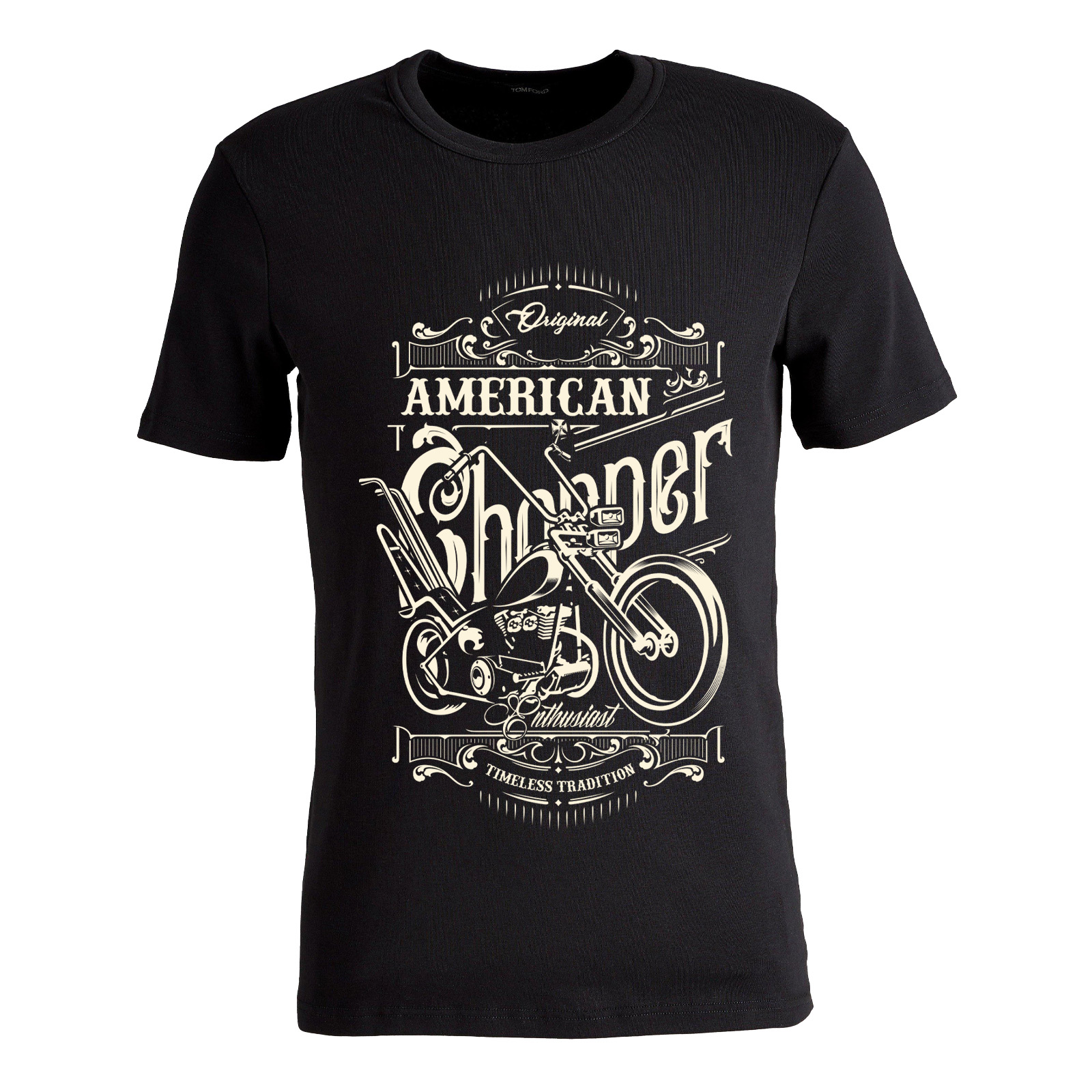 AMERICAN CHOPPER Digital Direct to Garment Printed T-Shirt - 220g Unisex Short Sleeve Tee, Motorcycle Icon Graphic Design