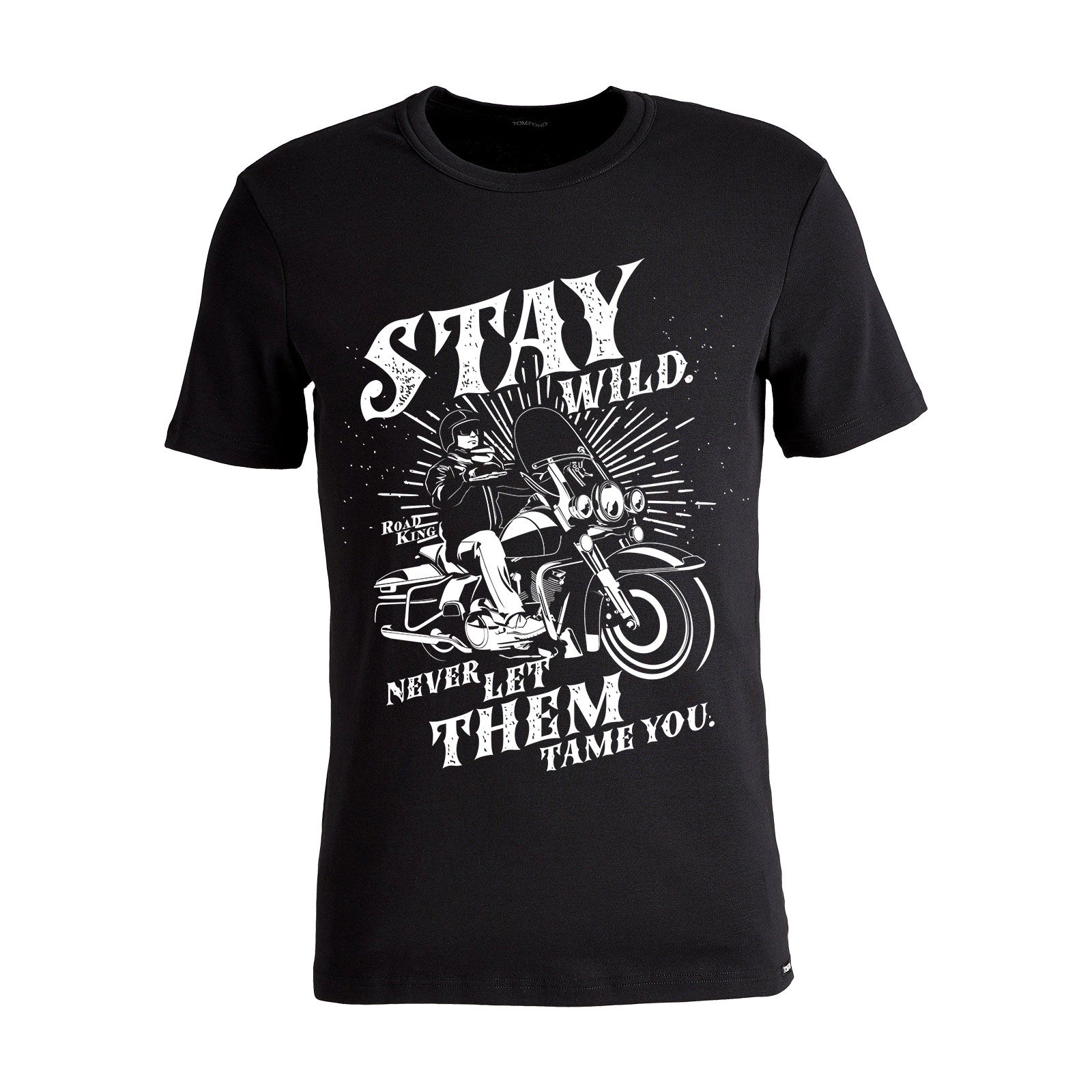 STAY WILD Digital Direct to Garment Printed T-Shirt - 220g Unisex Short Sleeve Tee, Motorcycle Icon Graphic Design