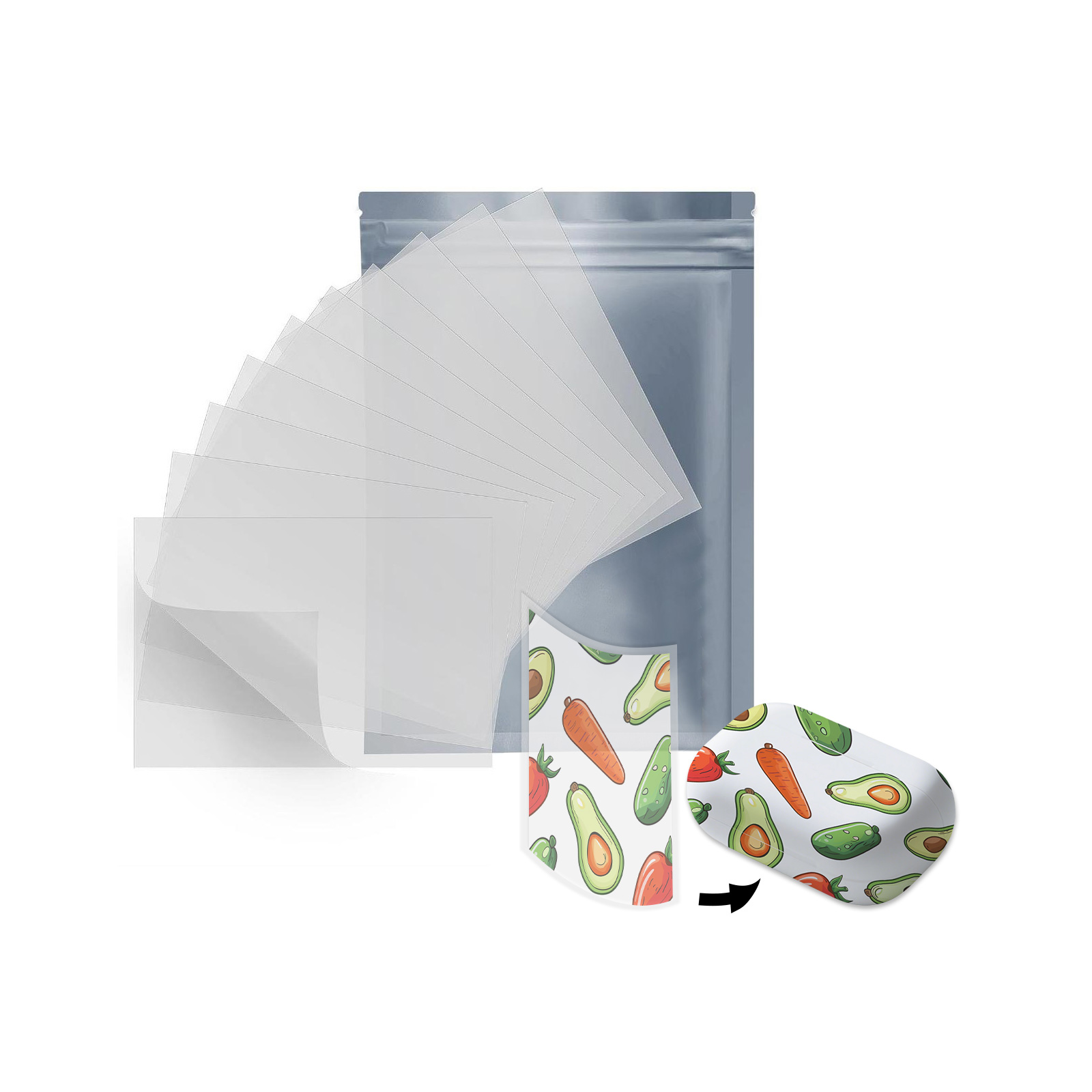 CACLA Korea Quality Film, A4 PET Sublimation Film, 8.3" x 11.7" 3D Heat Transfer Film Matte Clear PreTreat Sheets Sublimation Transfer Paper for Keycaps,phone cases,T-shirts, Tumblers, Mugs- 50 Sheets