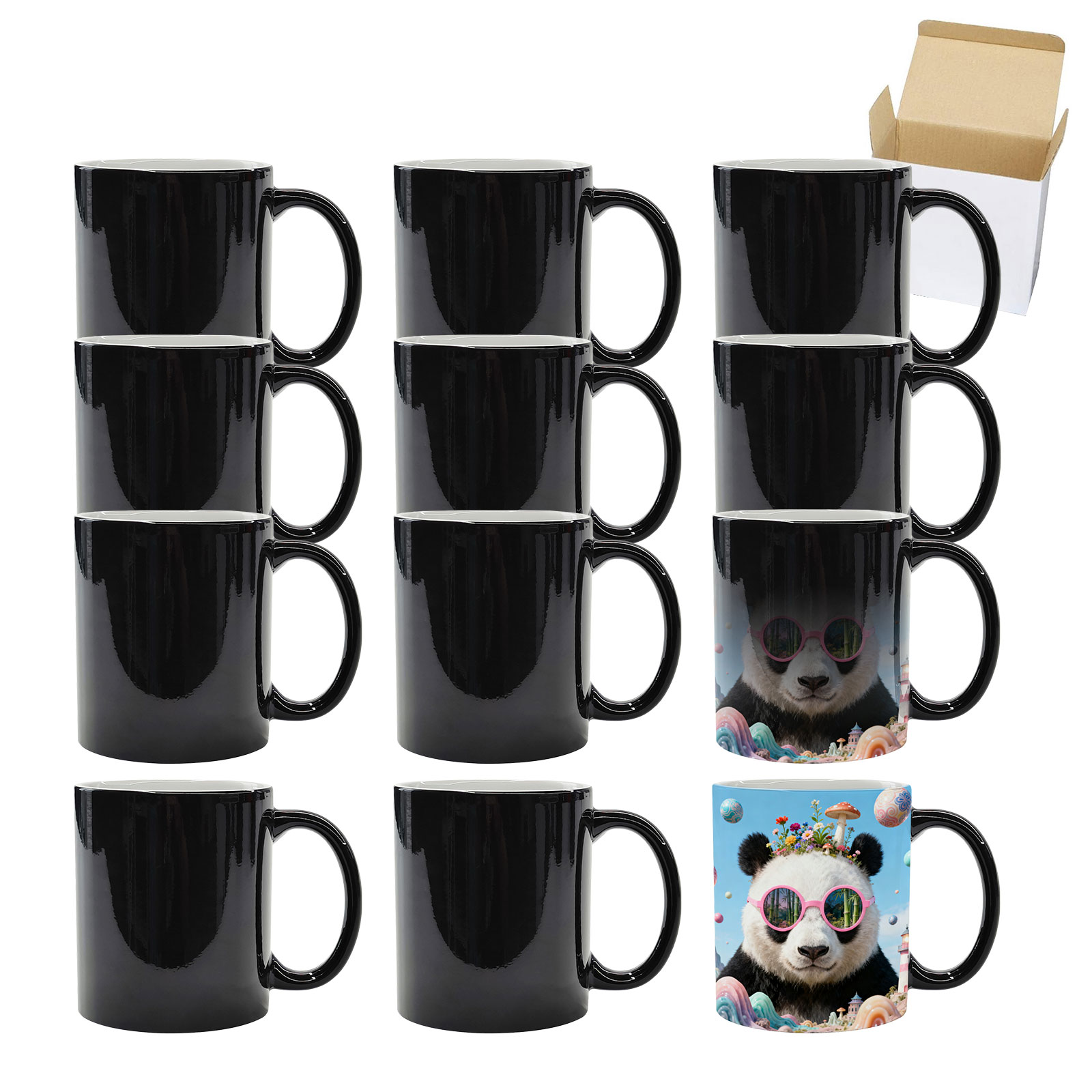 US Stock CALCA 36 Packs 11oz Sublimation Blank Full Color Changing Mugs Black High Glossy Sublimation Coffee Mugs, Magic Cups