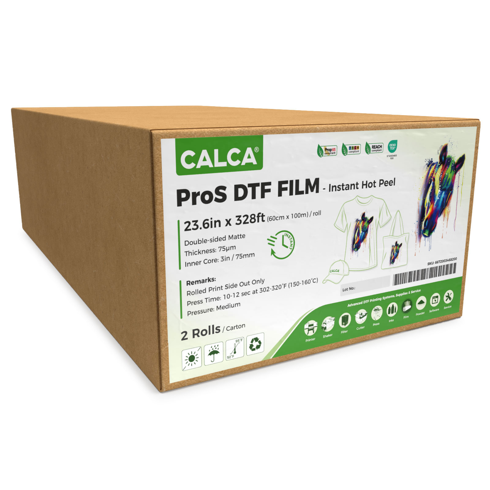 US Stock, 2 Rolls/Pack CALCA ProS Instant Hot Peel 23.6in x 328ft/60cm x 100m DTF Transfer Film,Double Sided