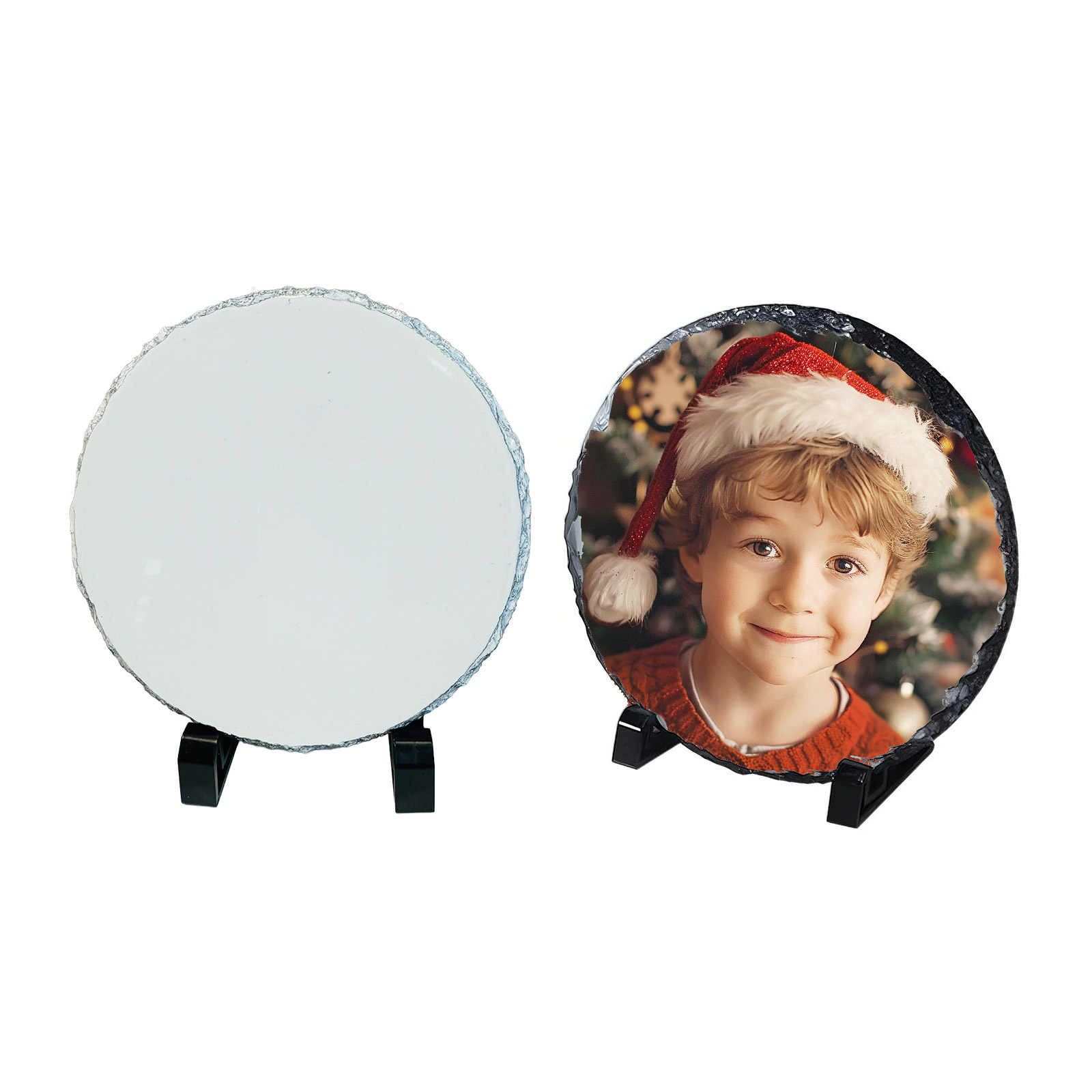 US Stock CALCA 10 Pack 7.6" Round Glossy Sublimation Photo Slate Blanks with Stand for DIY Personalized Desktop Gifts