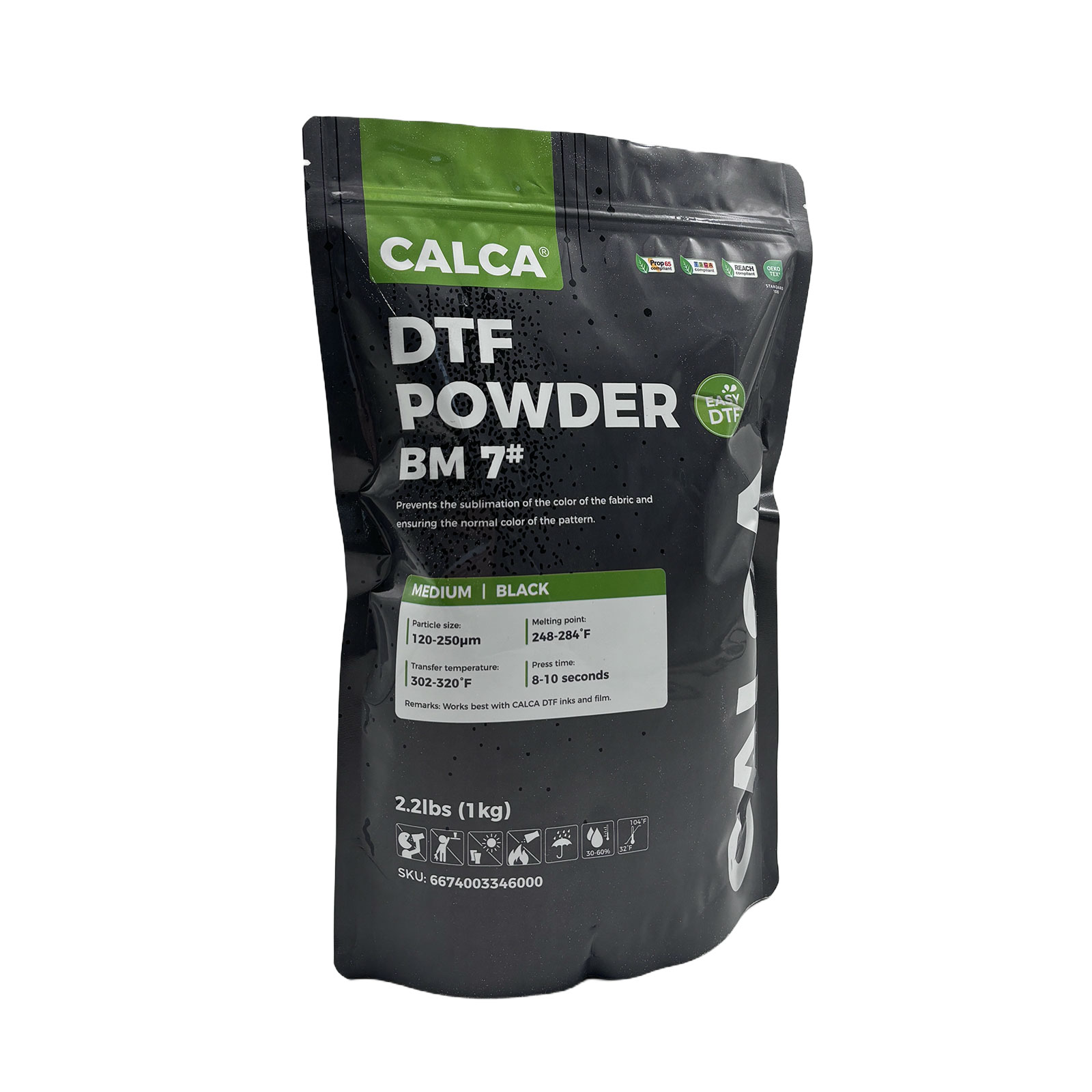 Spain Stock, CALCA BM7 Direct to Film TPU DTF Powder, Digital Transfer Hot Melt Adhesive Powder (2.2lbs Pack, 35.2oz, Medium, Black, Anti-sublimation)