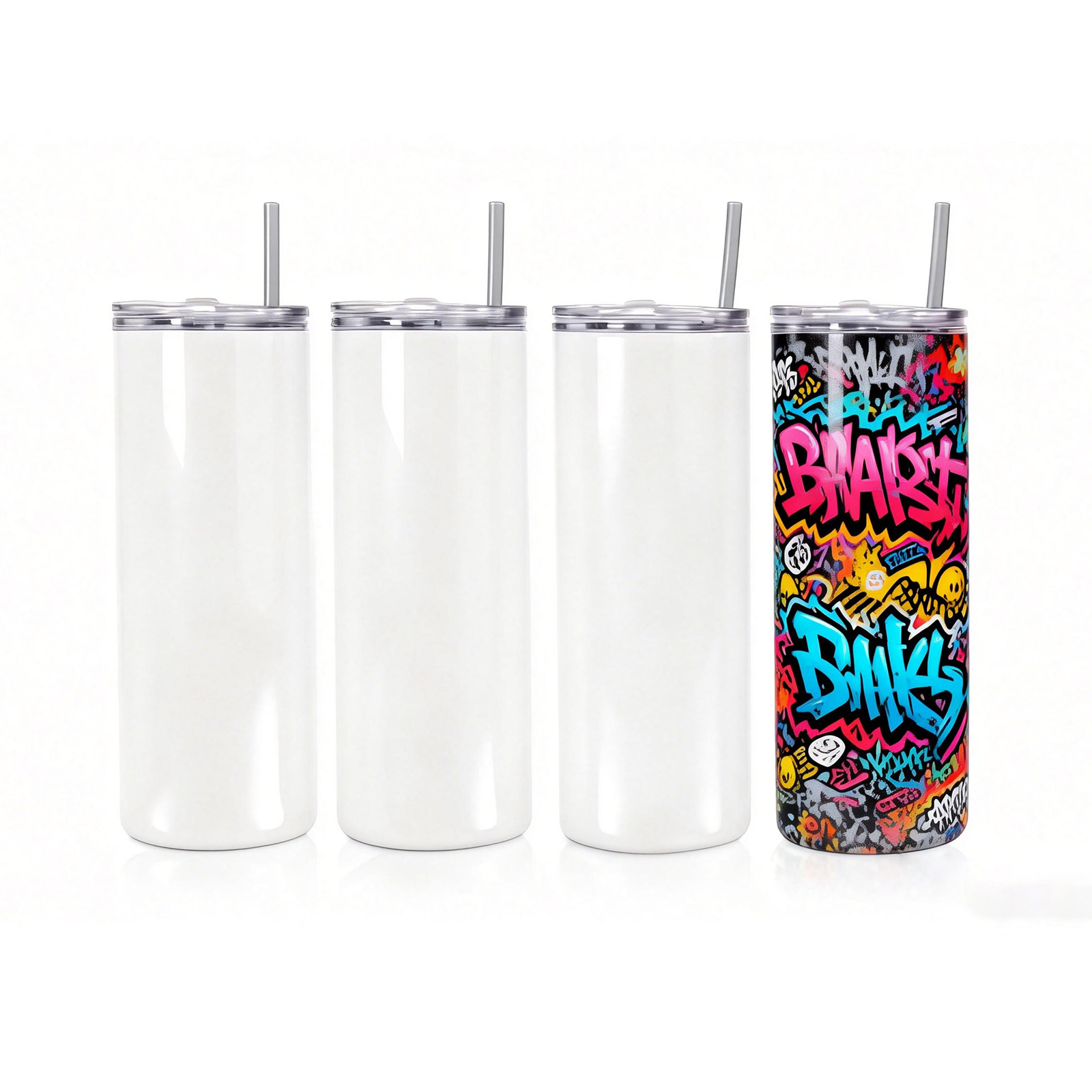 UK Stock-CALCA 10 Pack 20oz Glossy Sublimation Blank Skinny Tumbler - Stainless Steel Vacuum Insulated Travel Cup with Lid & Straw