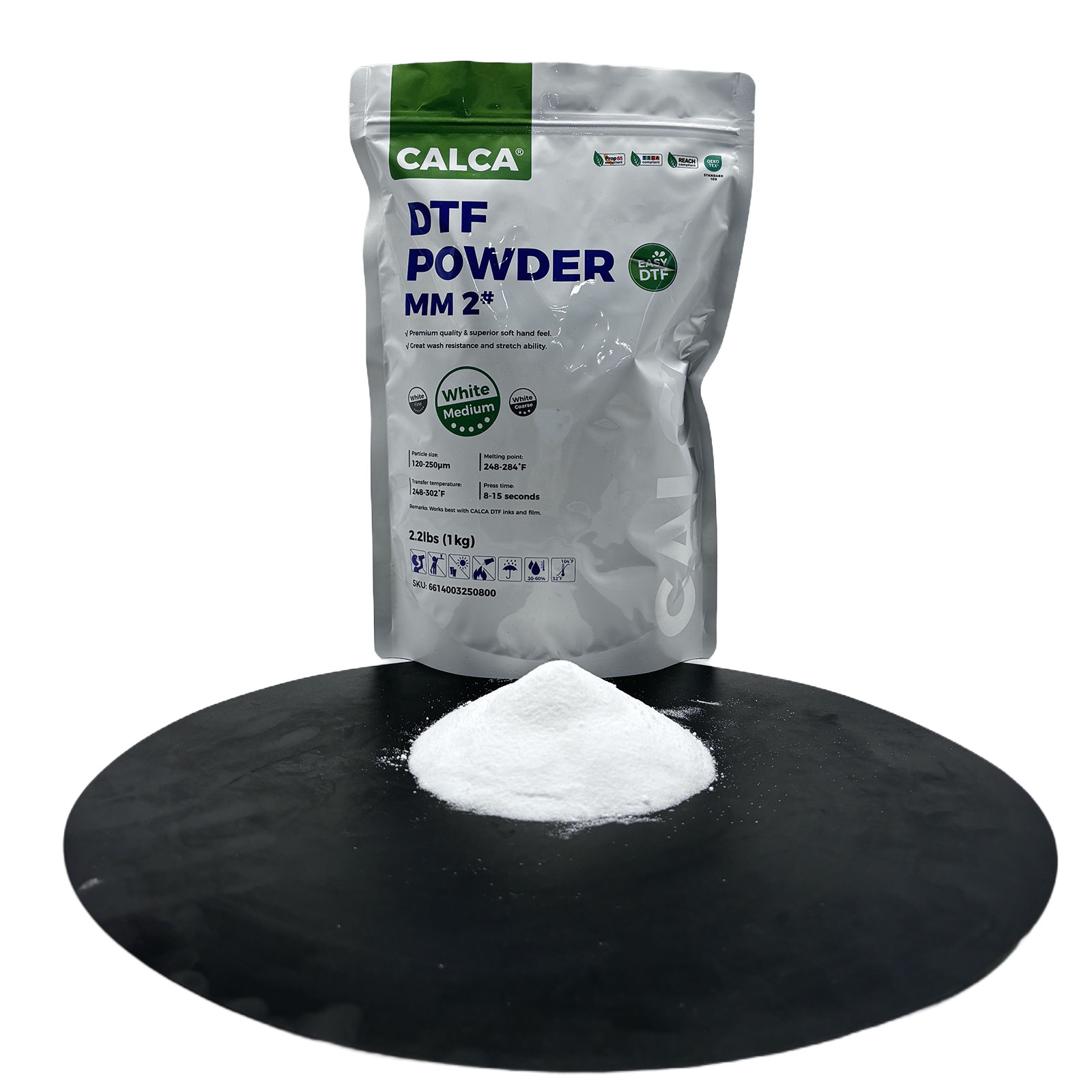 South Korea Stock, CALCA MM2 Direct to Film TPU DTF Powder, Digital Transfer Hot Melt Adhesive Powder (2.2lbs Pack, 1kg, Medium, White)