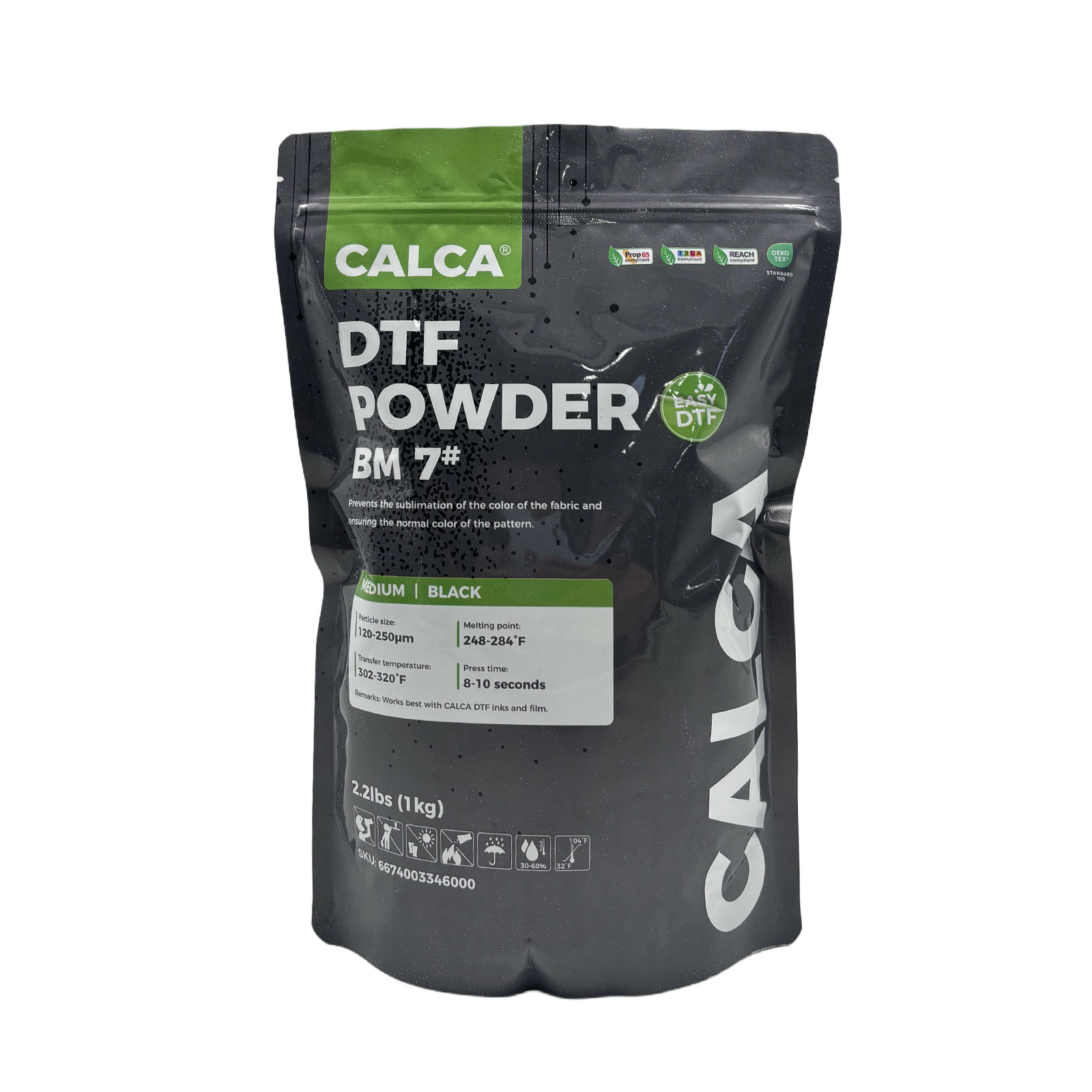 US Stock, CALCA BM7 Direct to Film TPU DTF Powder, Digital Transfer Hot Melt Adhesive Powder (2.2lbs Pack, 35.2oz, Medium, Black, Anti-sublimation)