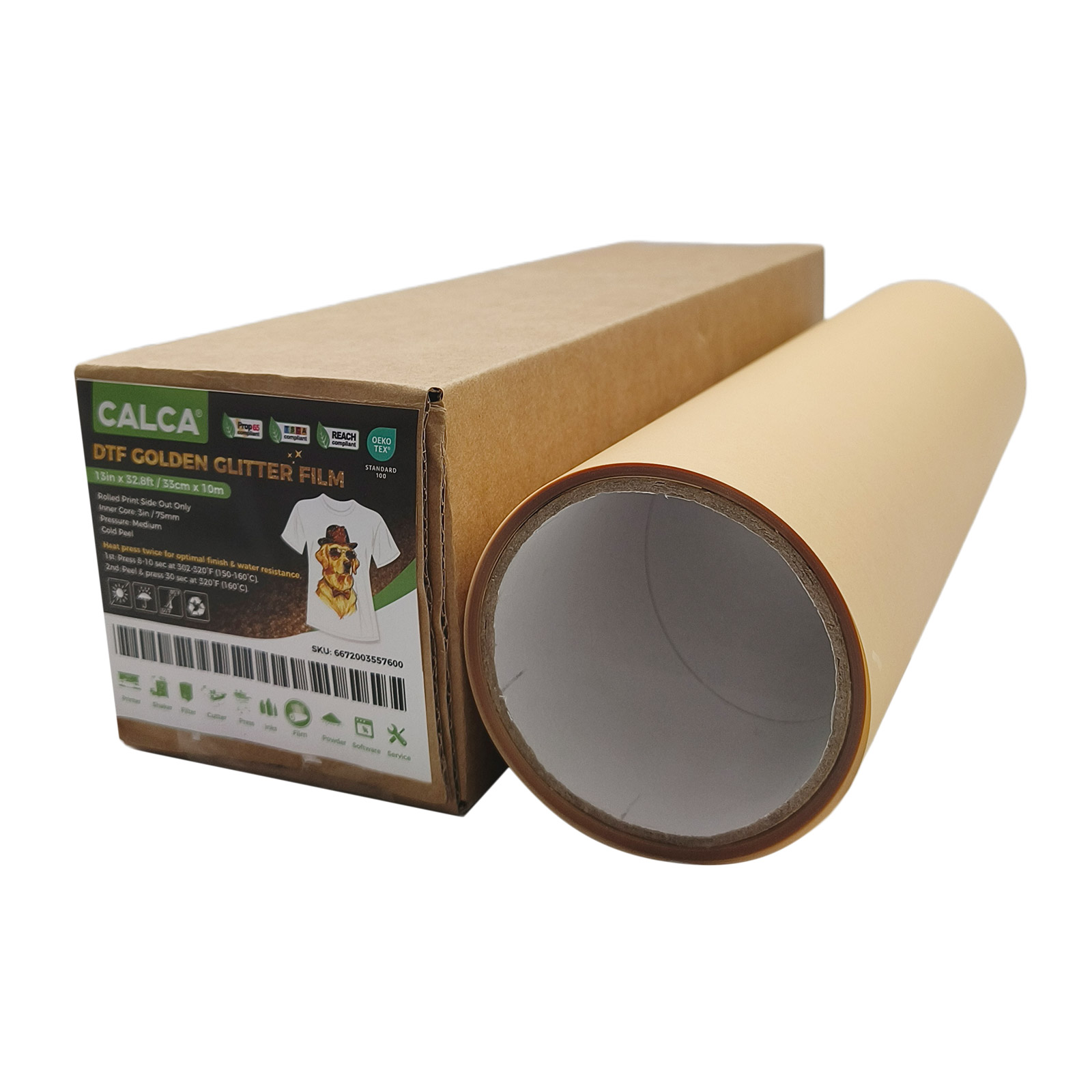 US Stock, CALCA 23.6in x 32.8ft/60cm x 10m DTF Golden Glitter Film, Cold Peel