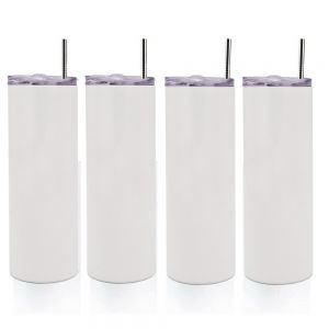 CALCA 10pcs 20oz Taperless Sublimation Blank Skinny Tumbler Stainless Steel Insulated Water Bottle Double Wall Vacuum Travel Cup With Sealed Lid and Straw (White)