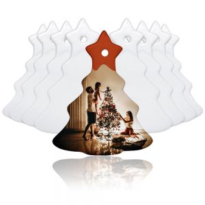 100 Pack 3.4in x 2.75in Christmas Tree Two Sided Ceramic Sublimation Blanks Holiday Ornament, Christmas Tree Hanging Ornaments