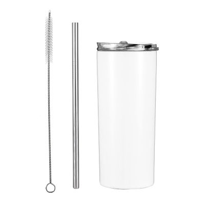 Sublimation Travel Tumblers White with Handle, Metal Straw and Screw Top Leak-Proof Slide Lid 30 oz 4 Pack