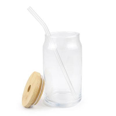 Drinking Glasses with Bamboo Lids and Glass Straw 16oz Can Shaped Glass Cups, Beer Glasses, Iced Coffee Glasses, Size: One size, Clear