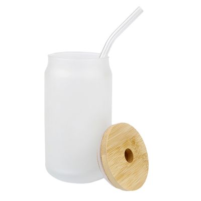 CALCA 48 Pack 16oz Sublimation Frosted Glass Mug Blanks Beer Can Coke Can  Glasses Cups with Bamboo Lid and Glass Straw $2.38