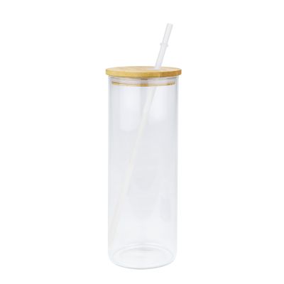 US Stock, CALCA 25pcs 25oz Sublimation Blanks Clear Glass Tumbler Skinny Straight Travel Bottle with Bamboo Lid and Plastic Straw Jar Tumbler Cups Mug