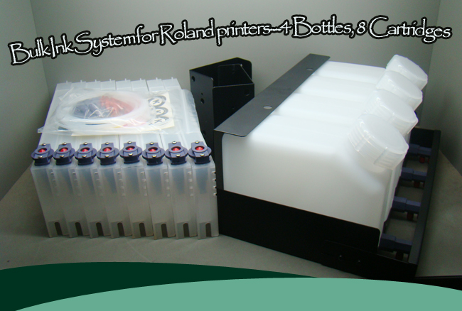 Bulk Ink System for Roland RE-640 With Vertical Cartridge-4 Bottles,4 Cartridges 