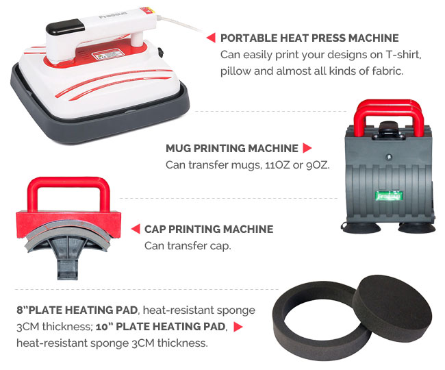 12 x 10inch Portable Iron T-shirt Heat Press Transfer Printing Machine With  Mug and Cap Heater, Free Giving 8 10 Plate Heating Pad $169.13