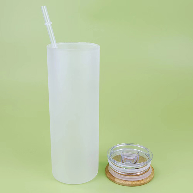 QOMOLANGMA 25pcs Sublimation Blanks Frosted Glass Tumbler 25oz Skinny  Straight Bottle Jar Tumbler Cups Mugs with Bamboo Lid and Plastic Straw