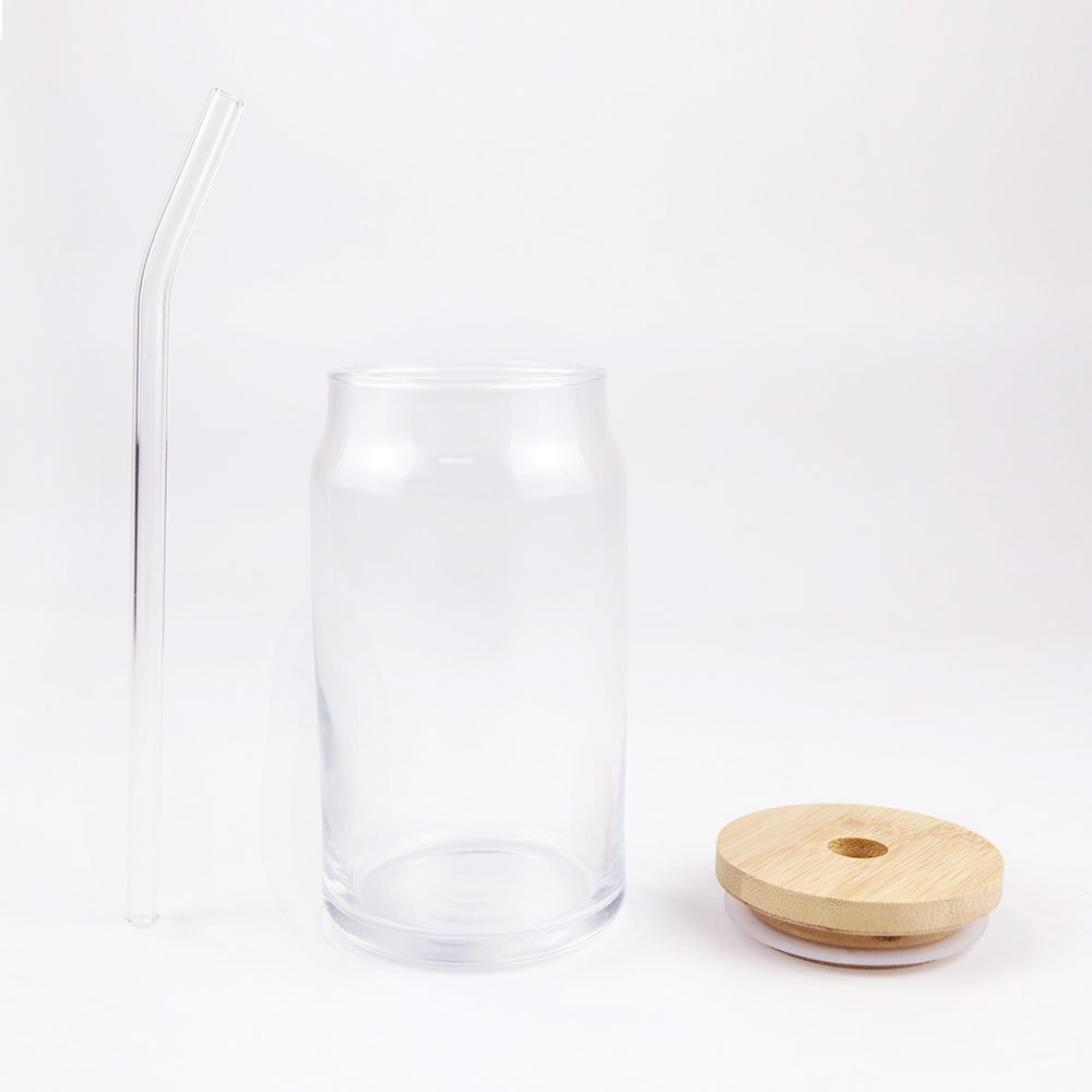 16oz Sublimation beer can glasses with bamboo lid and clear straw Fros