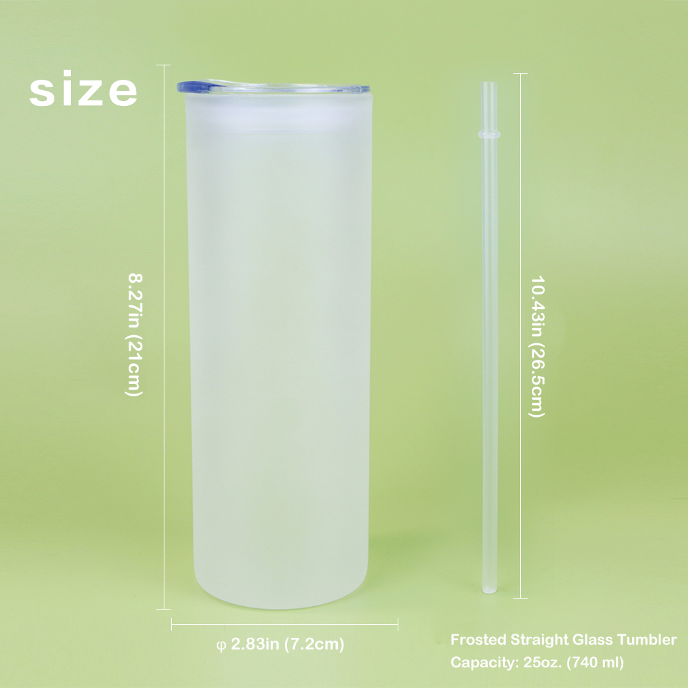 CALCA 25pcs 25oz Sublimation Blanks Frosted Glass Tumbler Skinny Straight  Travel Bottle with ABS Lid and Glass Straw Jar Tumbler Cups Mugs $137.23