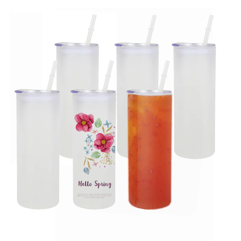 CALCA 25pcs 25oz Sublimation Blanks Frosted Glass Tumbler Skinny Straight  Travel Bottle with ABS Lid and Glass Straw Jar Tumbler Cups Mugs $137.23