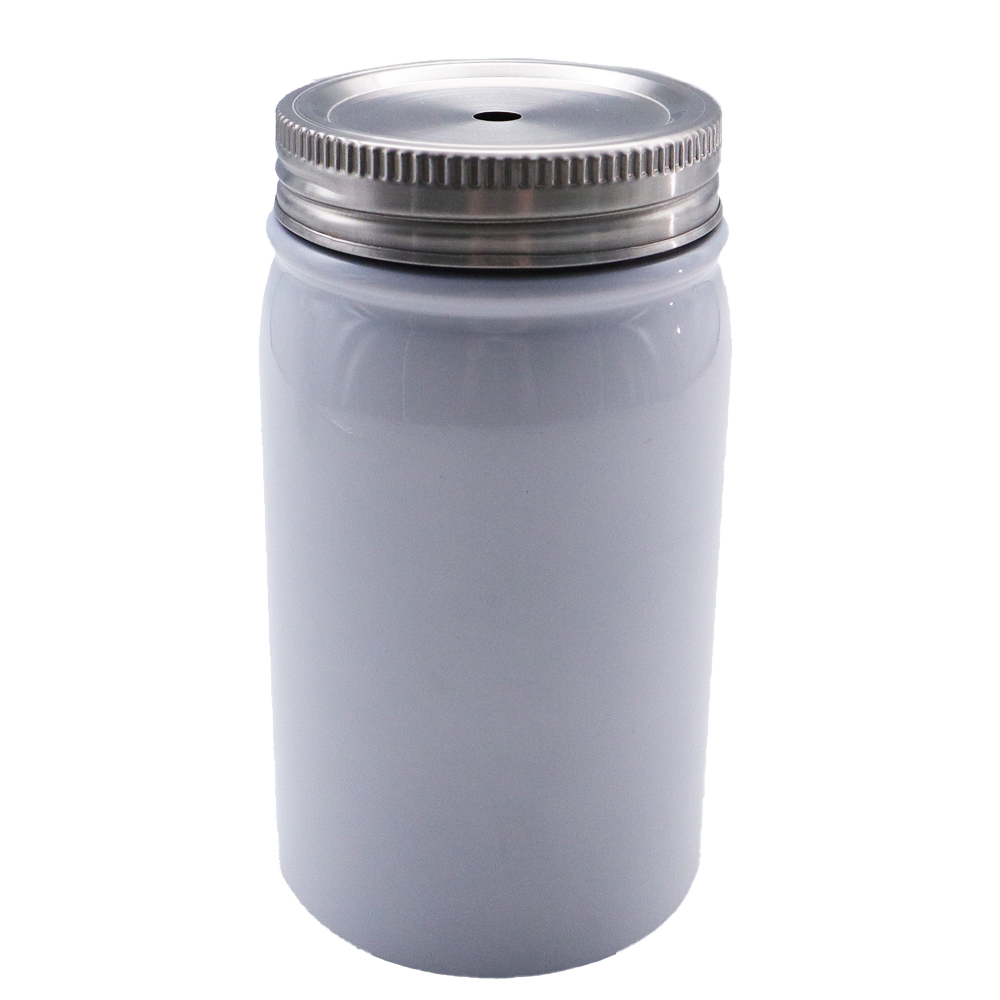 17oz White Stainless Steel Mason Jar with Lid and Straw